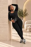 Ribbed Turtleneck Jumpsuit - Black - 2