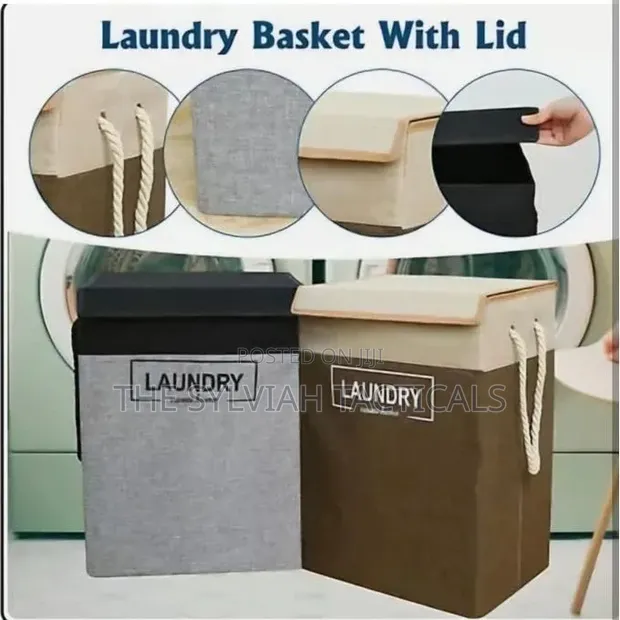 Jute Rope Foldable 70L Laundry Basket with Lid - 1