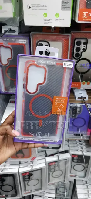 Kesi ya MagSafe ya Carbon Texture Yenye Rangi ya Chungwa kwa Samsung Galaxy S25 Ultra