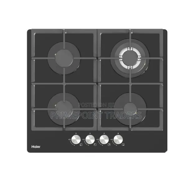 Haier 4-Burner Built-in Hob - Black Tempered Glass Gas Cooker - 1