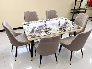 Modern 6-Seater Marble Dining Set with Gold Accents