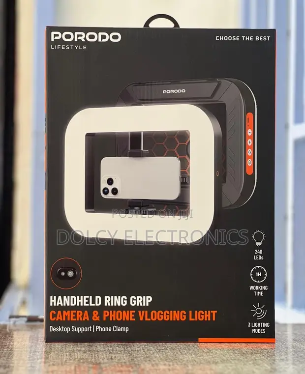Porodo Handheld Ring Grip with LED Light - 1