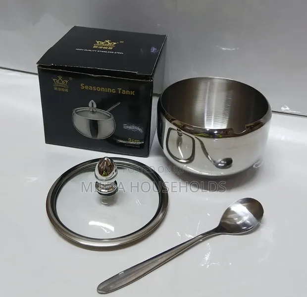 Kikombe cha Sukari cha Stainless Steel chenye Kifuniko cha Kioo na Kijiko - 1