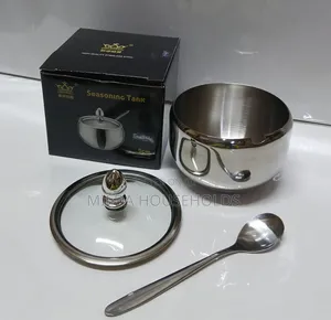 Kikombe cha Sukari cha Stainless Steel chenye Kifuniko cha Kioo na Kijiko