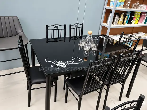 Modern 6-Seater Dining Table Set - Black - 1