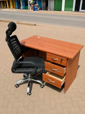 Modern Executive Office Desk with 3 Drawers & Ergonomic Mesh Chair