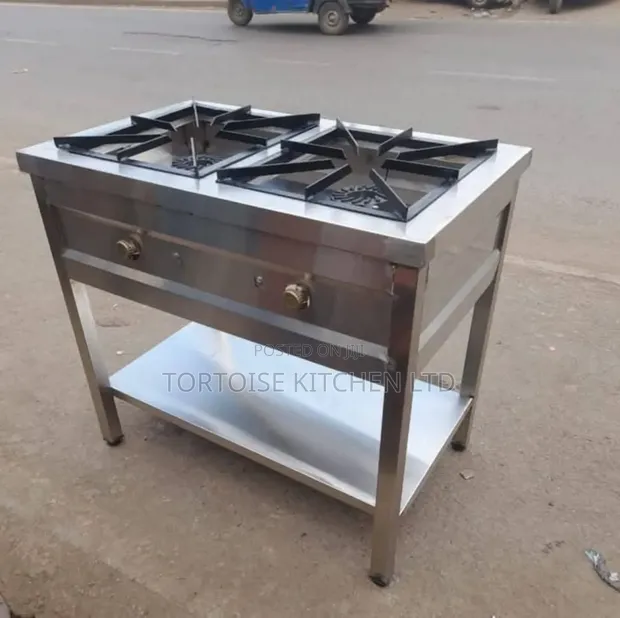 Commercial 2-Gas Burner Stainless Steel Cooker 90x60x80cm - 1