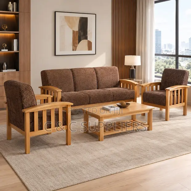 Brown Fabric 5-Seater Corporate Sofa Set - 1
