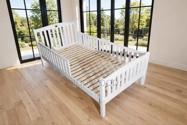 Royal White 3x6ft Wooden Daybed Frame with Guard Rails - 1