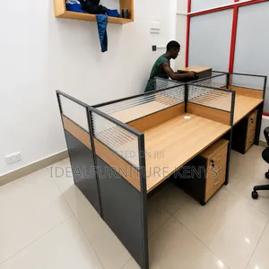 Modern 4-Seater Office Workstation with Privacy Screens & Lockable Storage