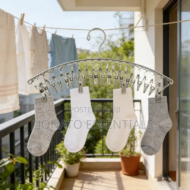 Stainless Steel Sock Hanger with Clips - Space Saving Drying Rack - 1