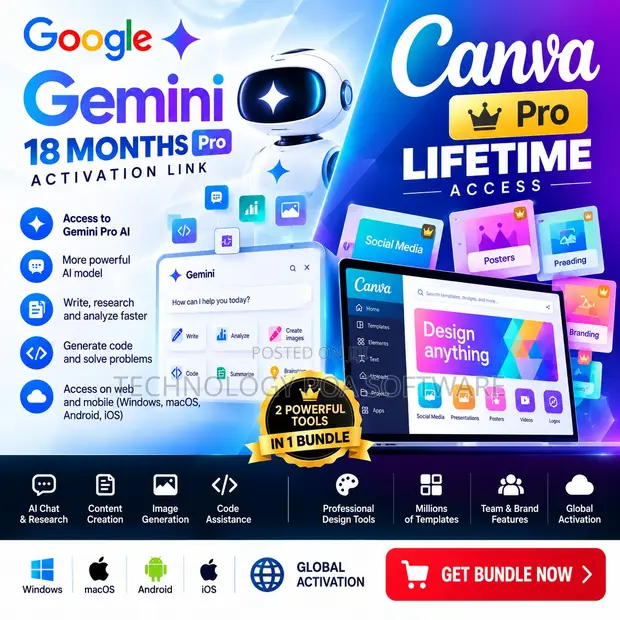 Google AI Gemini Pro (18 Months) + Canva Pro (Lifetime) - 1