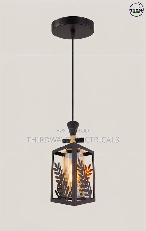 Mwanga wa Kisasa wa Chuma Nyeusi na Kioo (Pendant Light) - 1