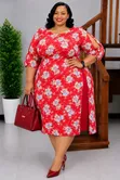 Flowered Dress with Side Slits - 1