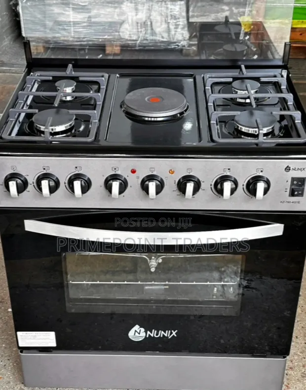Nunix 60x80 Jiko la Kusimama la Gesi 4 + Umeme 1 na Oven ya Umeme - 1