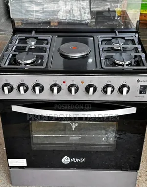 Nunix 60x80 Jiko la Kusimama la Gesi 4 + Umeme 1 na Oven ya Umeme