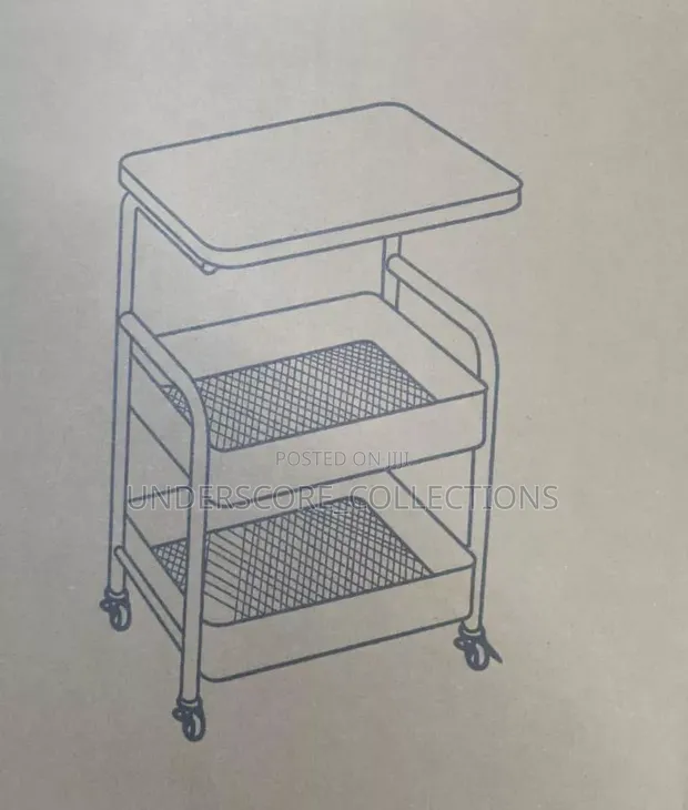 42x30x76cm Wooden Top Double Mesh Trolley Rack - 1