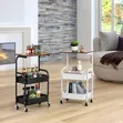 42x30x76cm Wooden Top Double Mesh Trolley Rack - 4