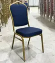 Blue Fabric 4-Legged Banquet Event Chair - 3
