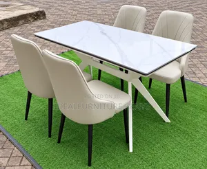 Seti ya Kisasa ya Meza ya Kula Nyeupe ya Marumaru ya Sehemu 6