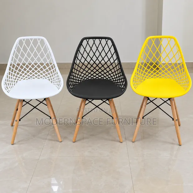 Modern Plastic Dining Chairs with Wooden Legs - 1