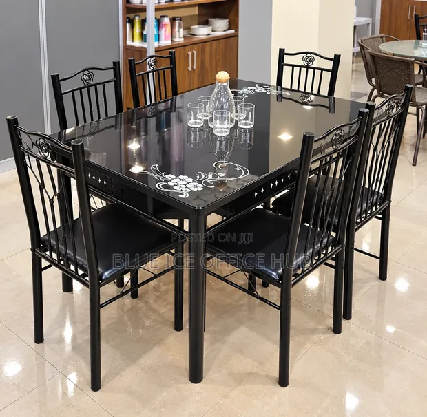 Modern Black 6 Seater Dining Table Set - 1