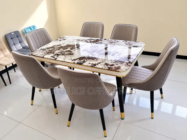 6 Seater Modern Marble Dining Table Set - 1