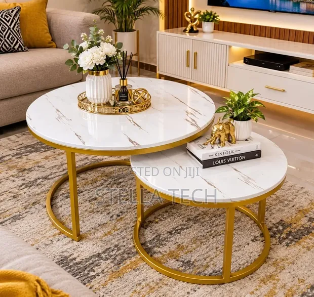 White Nesting Coffee Table - Marble Effect (MDF) - 1