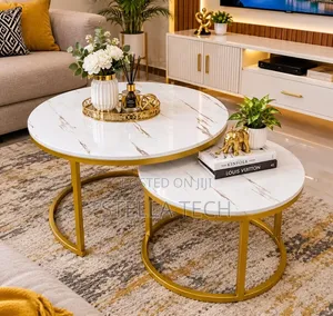 White Nesting Coffee Table - Marble Effect (MDF)