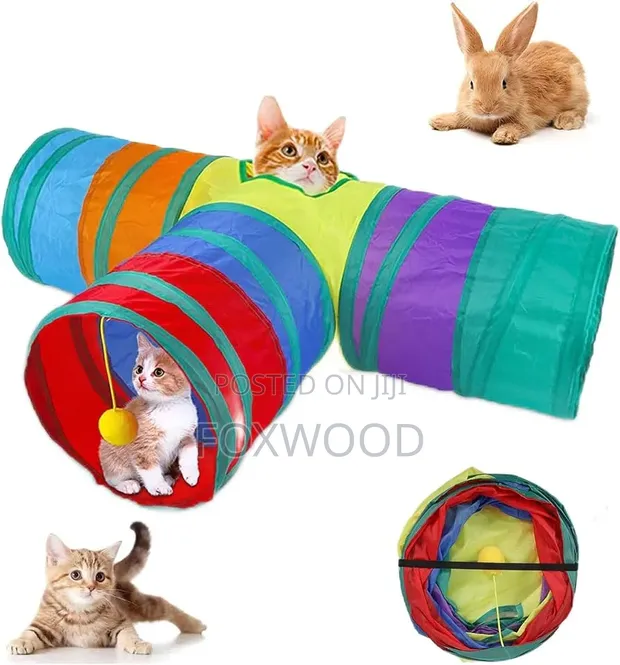 3-Way Collapsible Rainbow Cat Tunnel Toy - 1