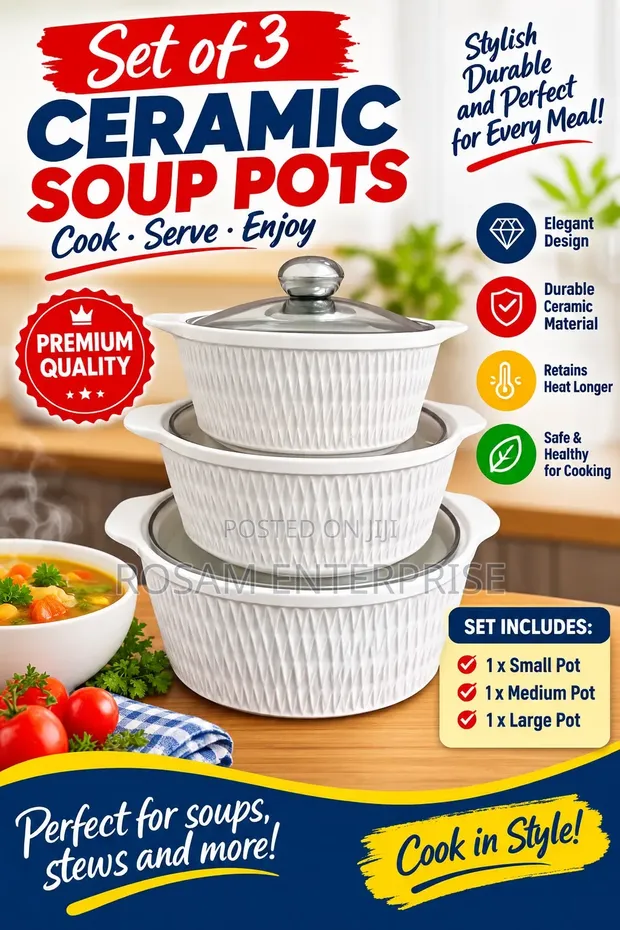 Set of 3 Ceramic Soup Pots - 1