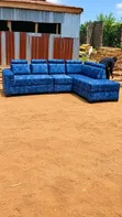 7 Seater Blue Sectional Sofa - 1
