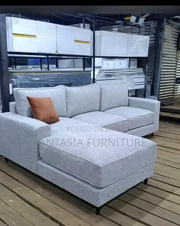 5 Seater Light Grey Sectional Sofa - 1