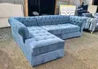 5 Seater Light Blue Chesterfield L-Shaped Sofa - 2