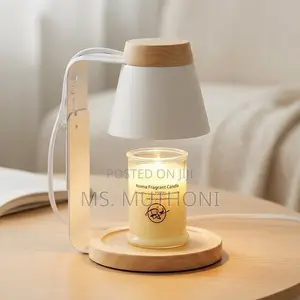 Dimmable Minimalist Candle Warmer Lamp - White/Black & Wood