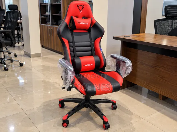 Red and Black Gaming Chair with Headrest - 1