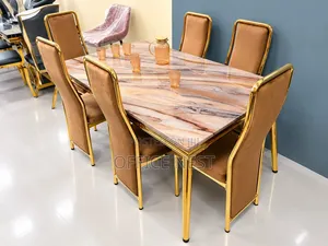 6 Seater Gold Dining Table Set with Velvet Chairs