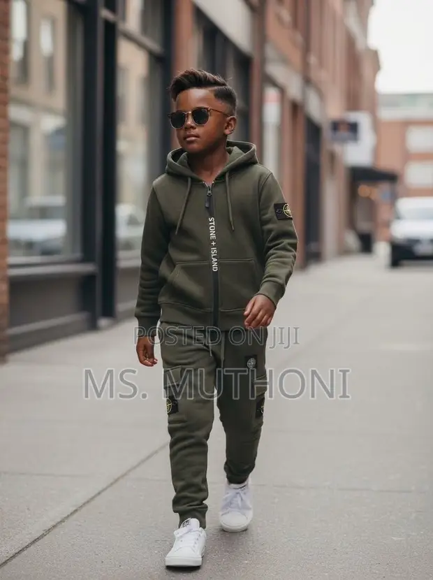Seti ya Tracksuit ya Stone Island ya Kijani ya Mzeituni kwa Watoto (Unisex) - 1