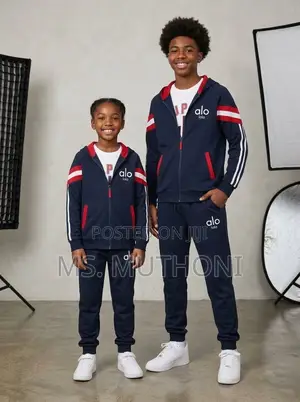 Alo Zip-Up Hooded Jacket na Tracksuit ya Jogger Nyeusi (Miaka 8-15)