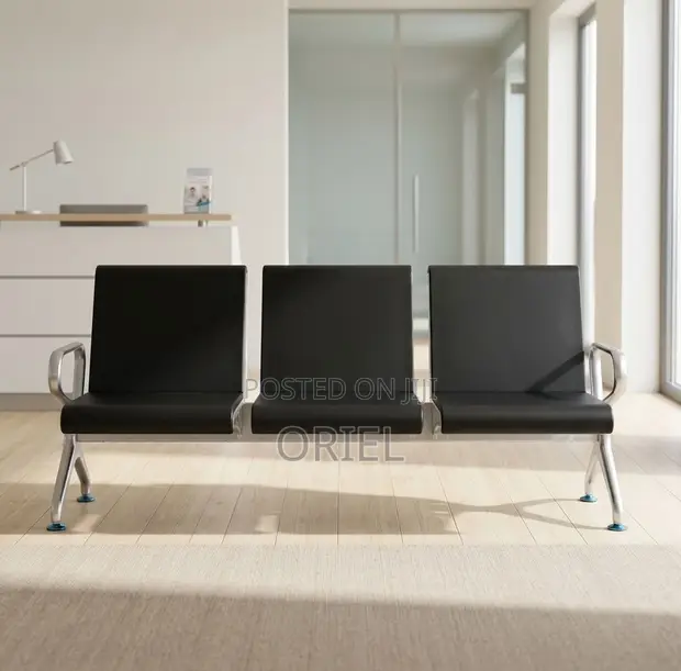 3-Person Full Leather Waiting Bench - 1