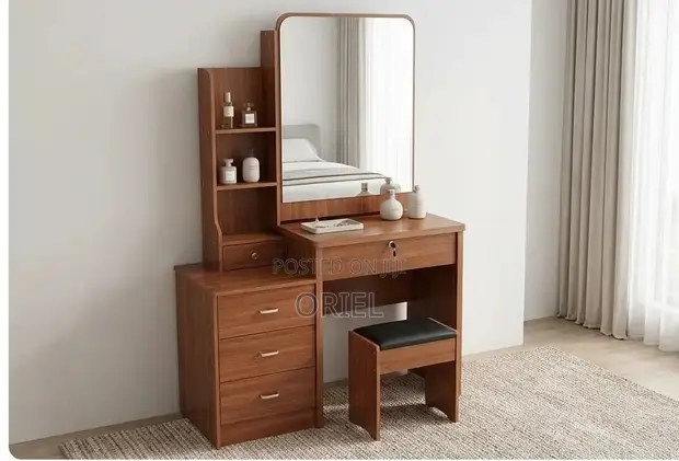 Modern Dressing Table with Mirror and Stool - 1
