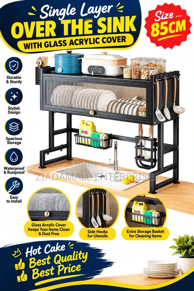 Single Layer Over Sink Shelf with Acrylic Cover (85cm) - 1