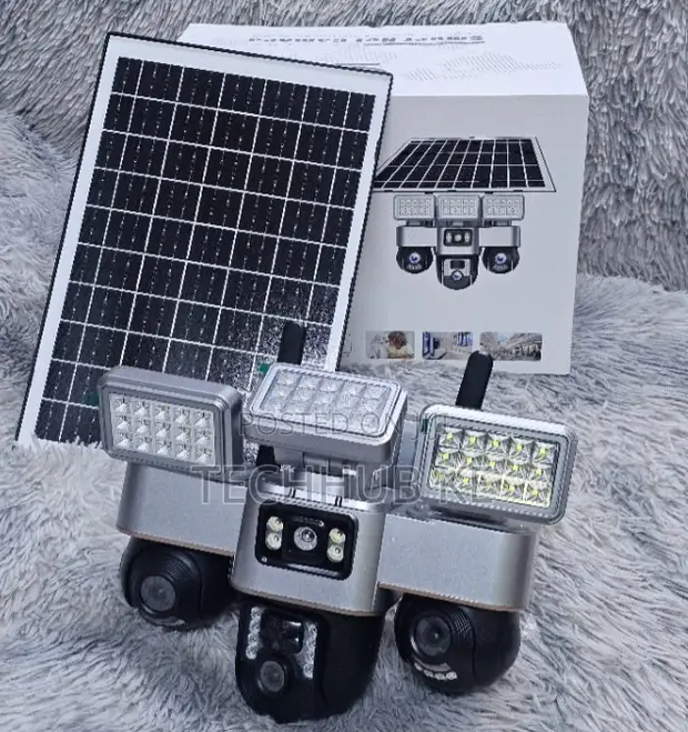 V380 4G Solar PTZ CCTV Camera with 3 Lenses & 3 Screens - 1