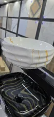 Glossy Ceramic Countertop Basin with Marble Look - 2