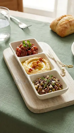3-Partitioned Ceramic Sauce Bowl