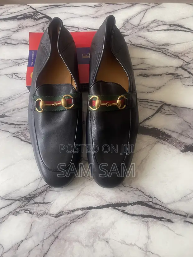 Authentic Gucci Black Leather Men's Flats Shoes - 1