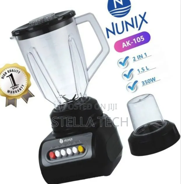 Nunix AK-105 Blender 2-in-1 na Grinder (1.5L, Mwaka 1 wa Dhamana) - 1