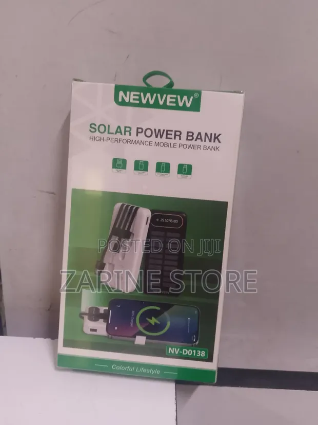 Newvew 10000mAh Solar/Electric Power Bank with Fast Charging Cables - 1