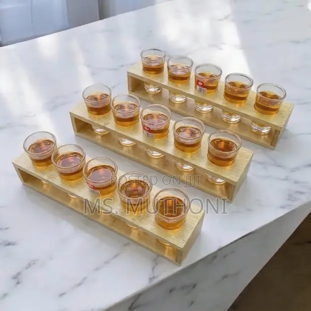 Single-Row Bamboo Shot Server Caddy (6 Slots) - 1