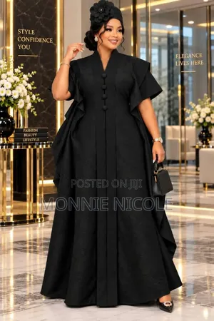 Kaftan Nyeusi Nzuri ya Maxi - Free Size